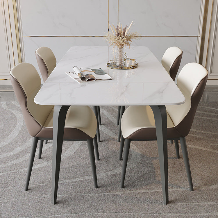Industrial Rectangle Dining Table White Stone Top Dinette Table with Metal Legs