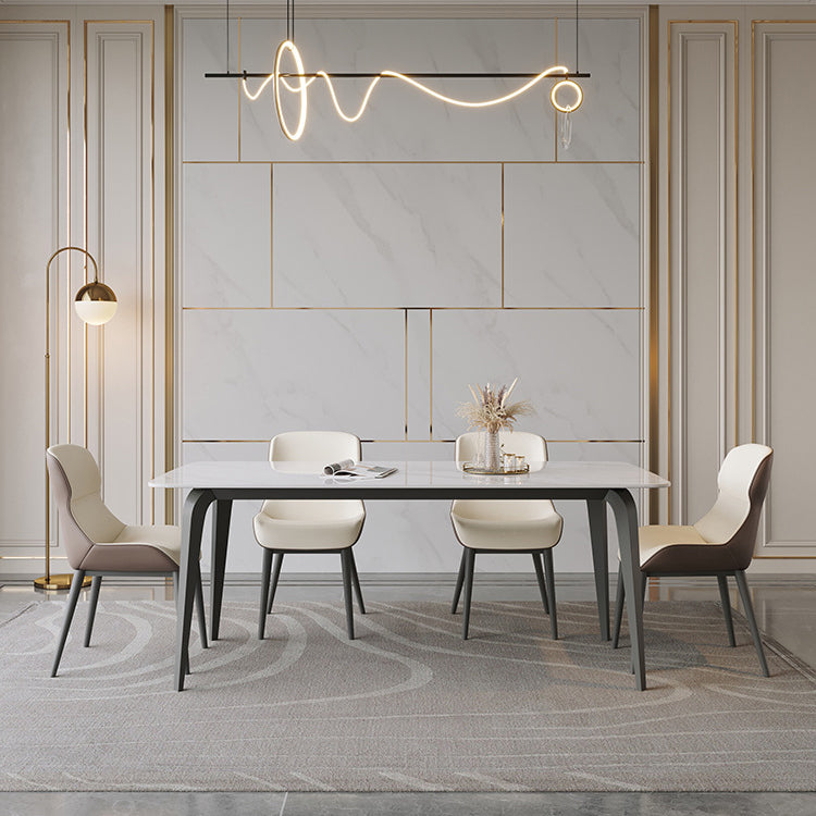 Industrial Rectangle Dining Table White Stone Top Dinette Table with Metal Legs