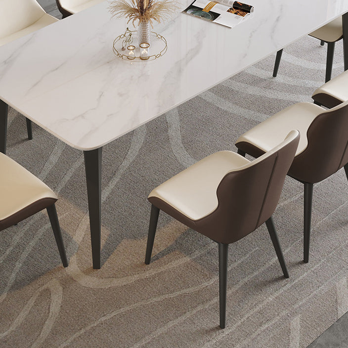 Industrial Rectangle Dining Table White Stone Top Dinette Table with Metal Legs
