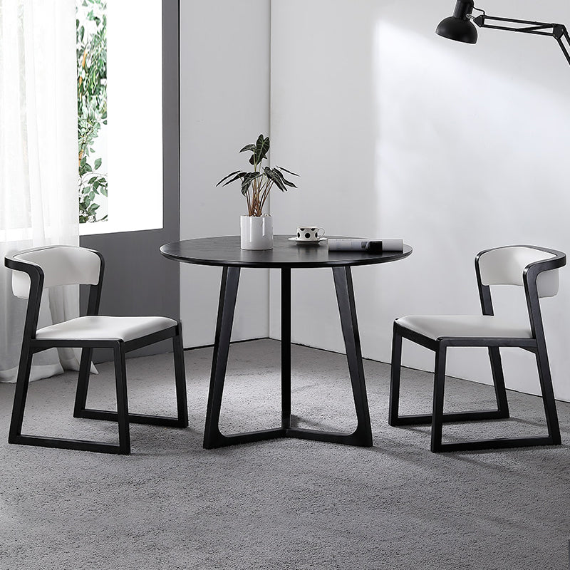 Black Table with Ash Wood Frame Modern Round Dining Table for Home