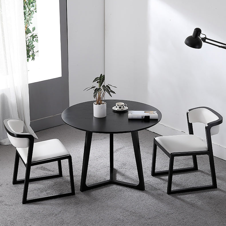 Black Table with Ash Wood Frame Modern Round Dining Table for Home