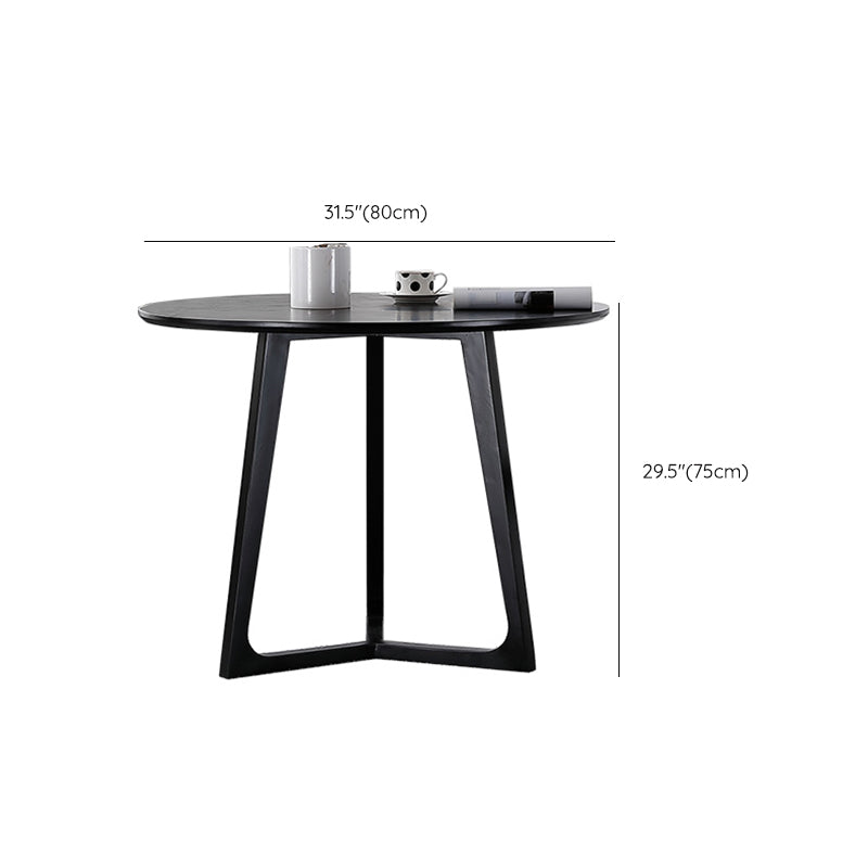 Black Table with Ash Wood Frame Modern Round Dining Table for Home