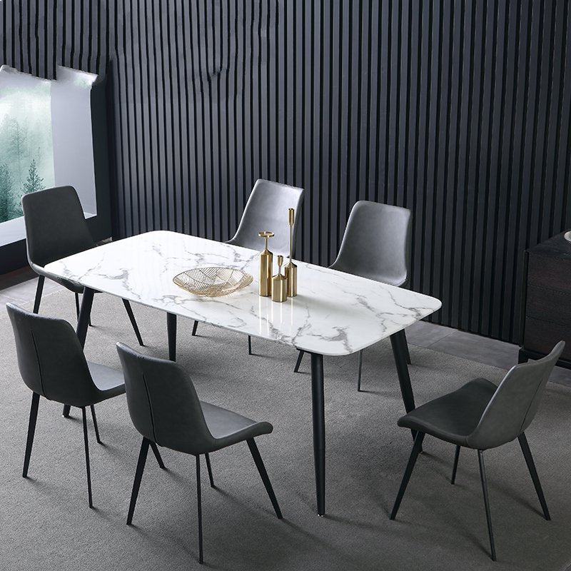 White Top Table with 4 Metal Legs Industrial Rectangle Dining Table