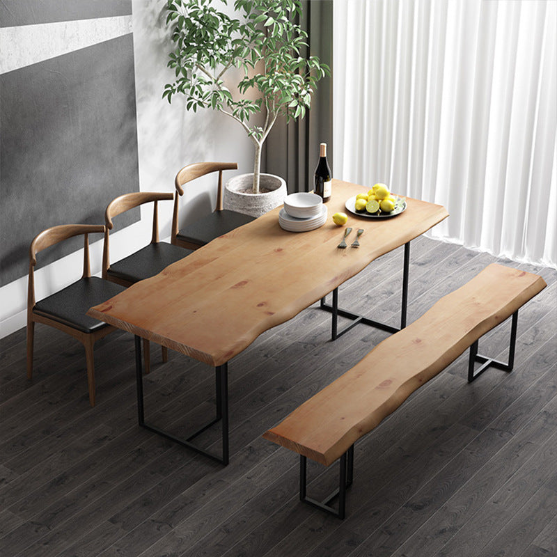 Brown Solid Wood Dining Table Industrial Table with Metal Frame