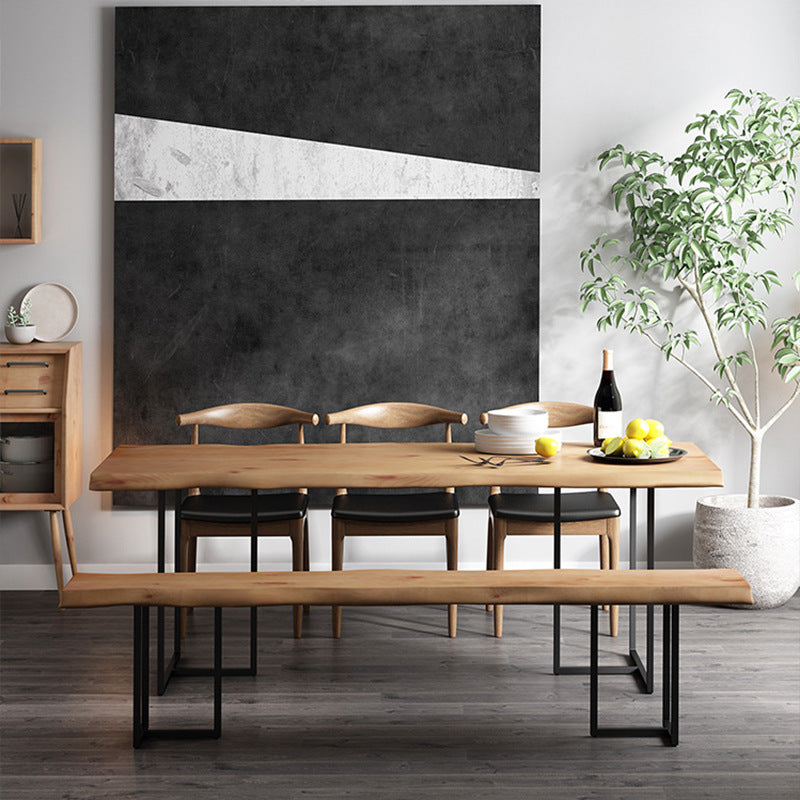 Brown Solid Wood Dining Table Industrial Table with Metal Frame