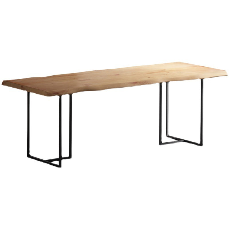 Brown Solid Wood Dining Table Industrial Table with Metal Frame