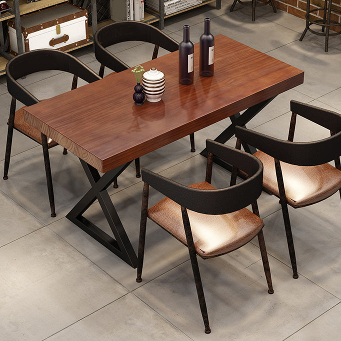 Pine Wood Top Dining Table for Home Industrial Style Brown Table