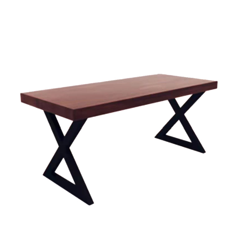 Pine Wood Top Dining Table for Home Industrial Style Brown Table