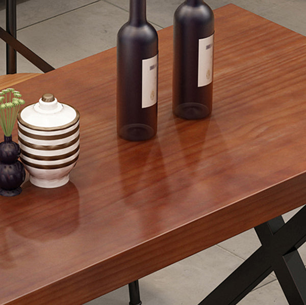 Pine Wood Top Dining Table for Home Industrial Style Brown Table