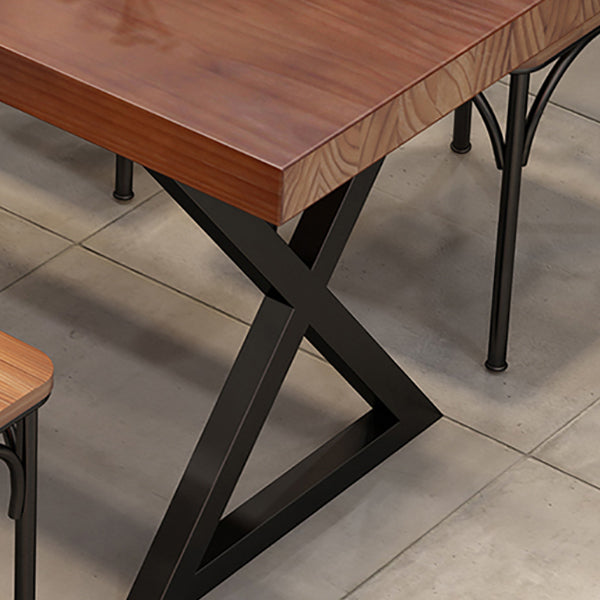 Pine Wood Top Dining Table for Home Industrial Style Brown Table