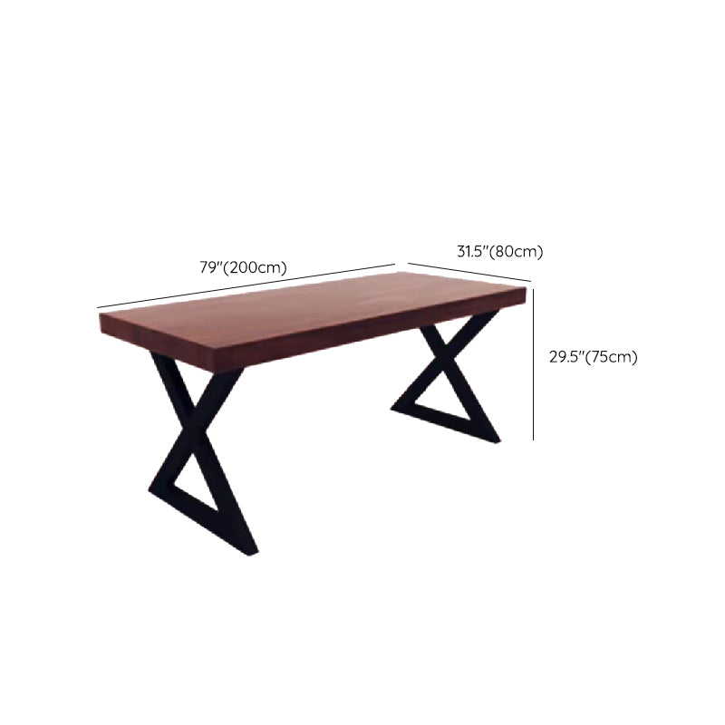 Pine Wood Top Dining Table for Home Industrial Style Brown Table