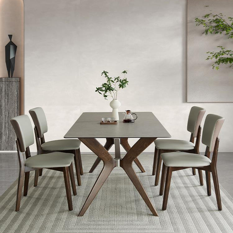 Minimalist 1/4/5/7 Pieces Furniture Stone Rectangle Dining Chairs Set in Gray