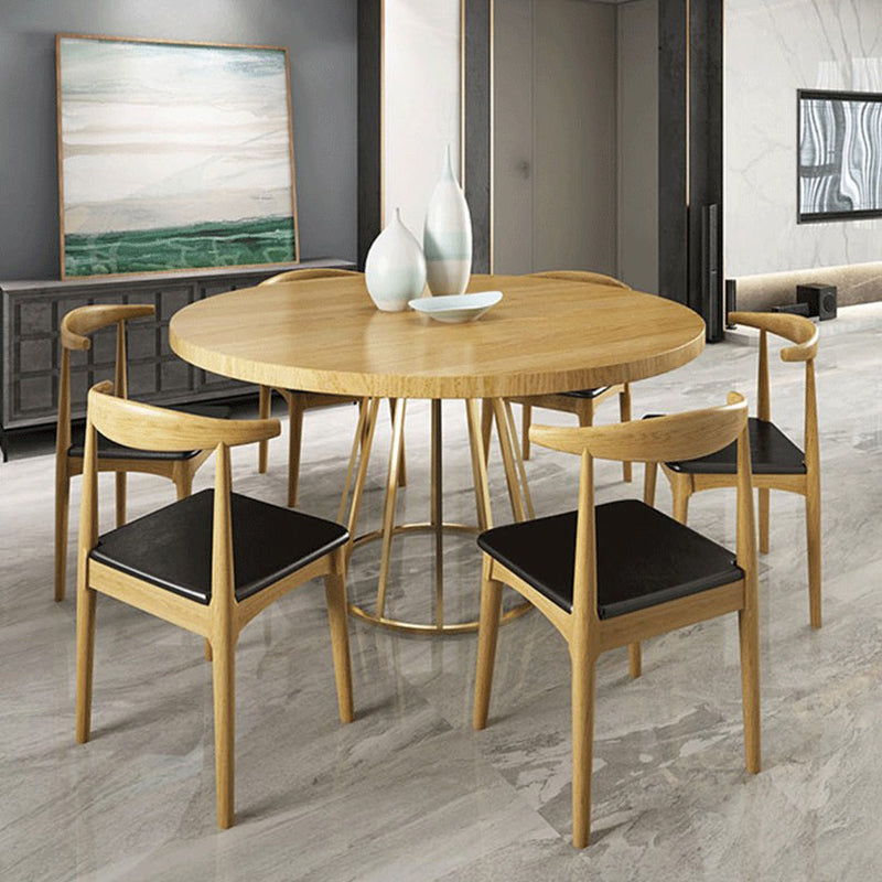 Contemporary 1/2/5/7 Pieces Furniture Round Solid Wood Dining Table Set in Brown