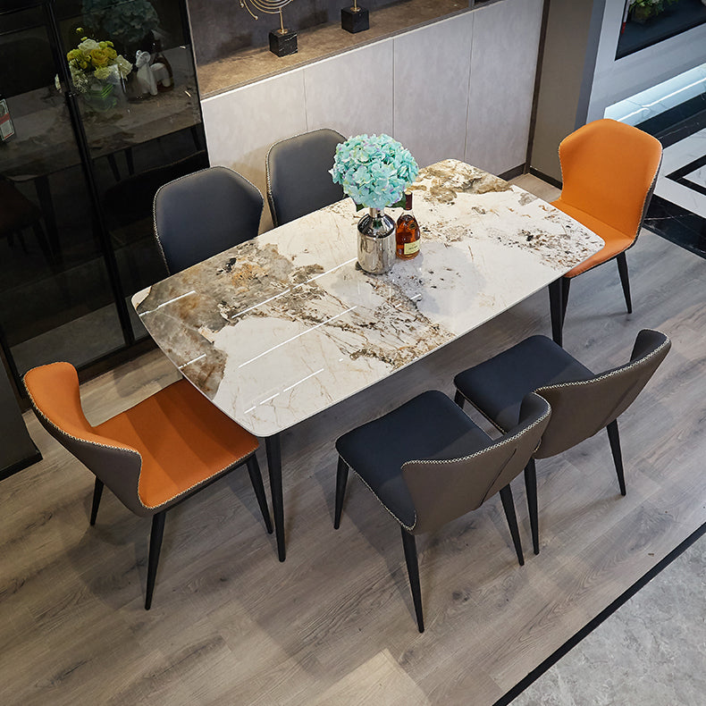 Contemporary Stone Dining Set 1/2/5/7 Pieces Dining Table Set with Solid Back Chairs