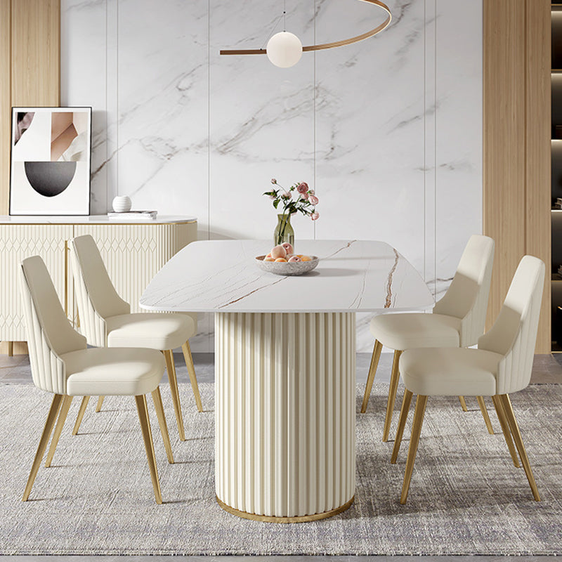 White Glam Dinette Set for Dining Room 1/4/5/7 Pieces Stone Top Dining Table Set