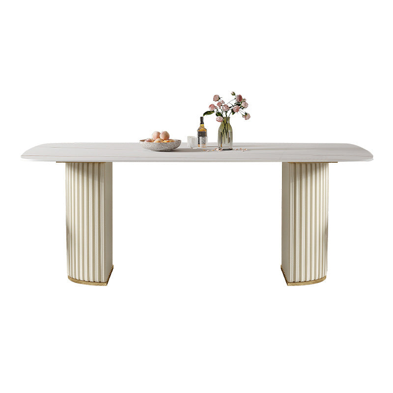 White Glam Dinette Set for Dining Room 1/4/5/7 Pieces Stone Top Dining Table Set