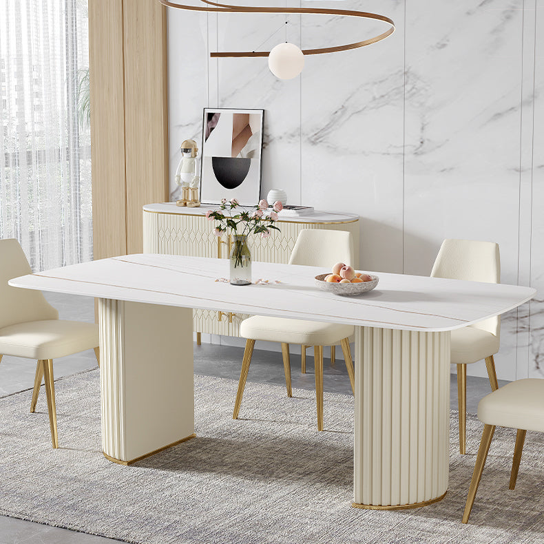 White Glam Dinette Set for Dining Room 1/4/5/7 Pieces Stone Top Dining Table Set