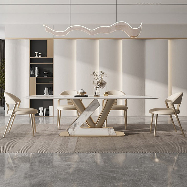 Glam Style Rectangle Table Set 1/4/5/7/9 Pieces Dining Set for Home Use