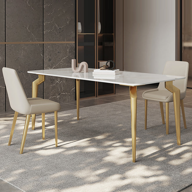 Glam Dining Table Set 1/5/7 Pcs Sintered Stone and Metal Dining Table with Armless Chairs