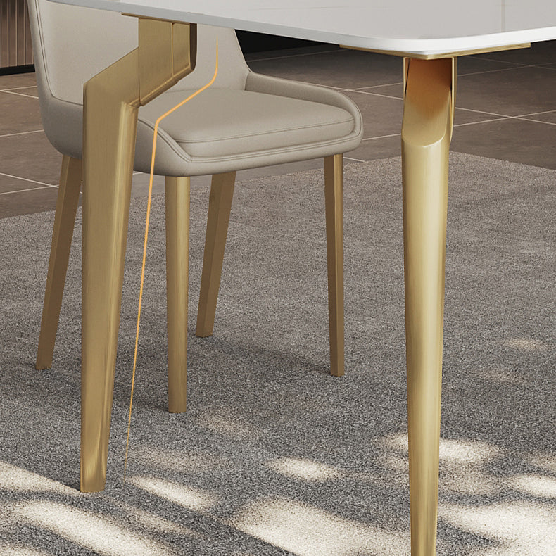 Glam Dining Table Set 1/5/7 Pcs Sintered Stone and Metal Dining Table with Armless Chairs