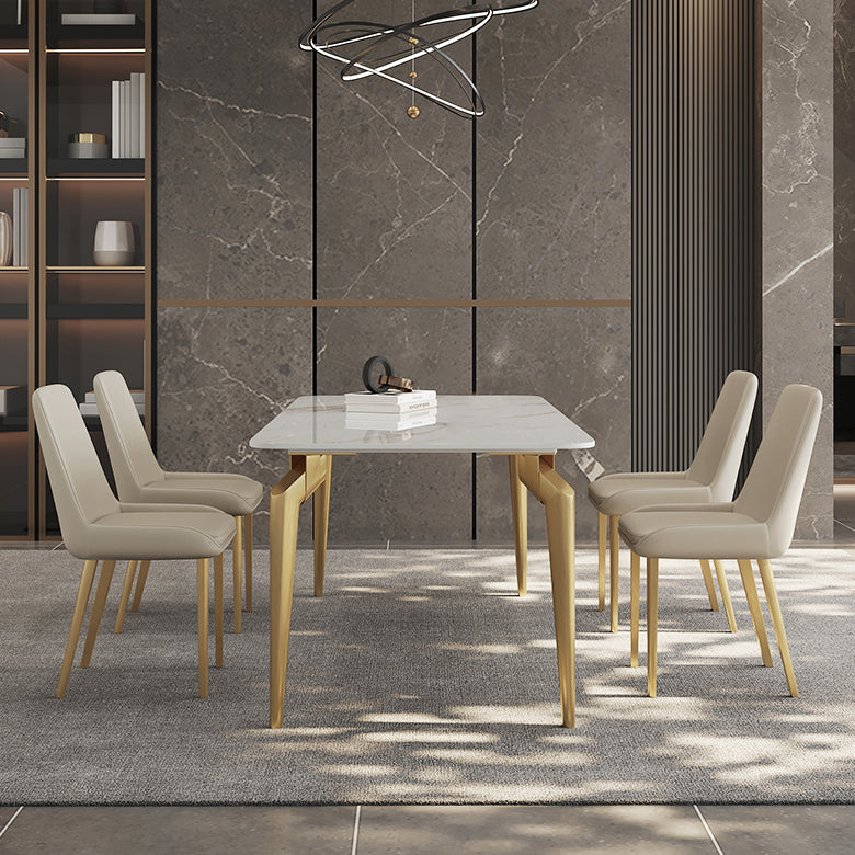 Glam Dining Table Set 1/5/7 Pcs Sintered Stone and Metal Dining Table with Armless Chairs