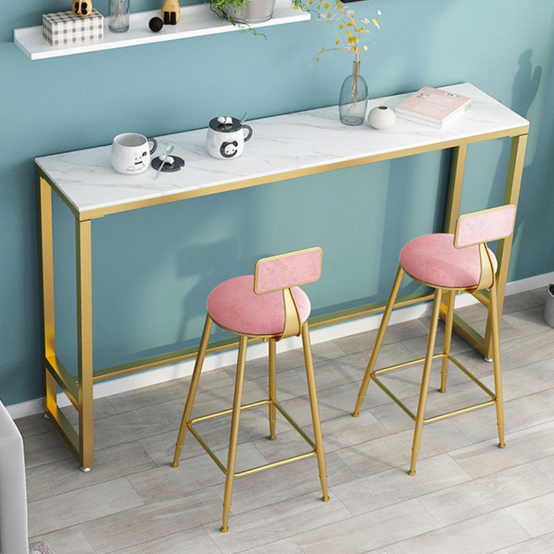 Glam 1/3 Pieces Bar Table Set Rectangle Stone Counter Table with  Stools for Milk Tea Shop