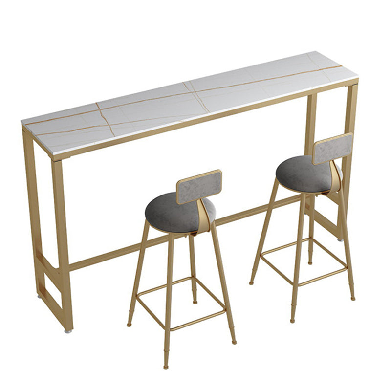 Glam 1/3 Pieces Bar Table Set Rectangle Stone Counter Table with  Stools for Milk Tea Shop