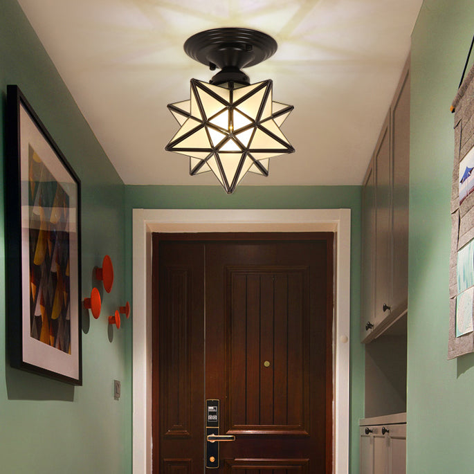 1-Light Ceiling Light Modern Ceiling Mount Light with Glass Shade for Living Room