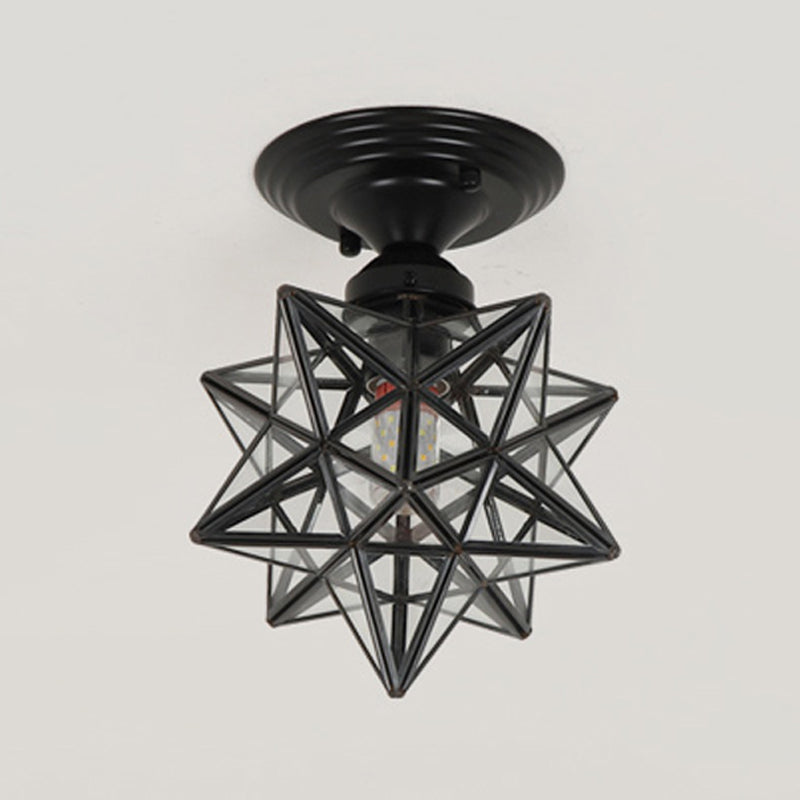 1-Light Ceiling Light Modern Ceiling Mount Light with Glass Shade for Living Room