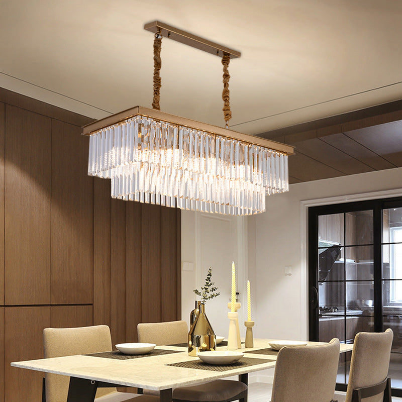 Multiple-Light Rectangle Island Lighting Modern Crystal Island Pendant Lights