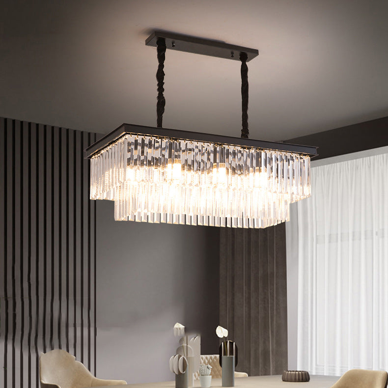 Multiple-Light Rectangle Island Lighting Modern Crystal Island Pendant Lights