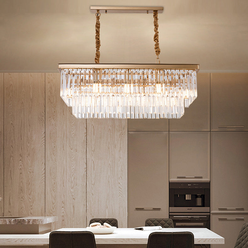 Multiple-Light Rectangle Island Lighting Modern Crystal Island Pendant Lights