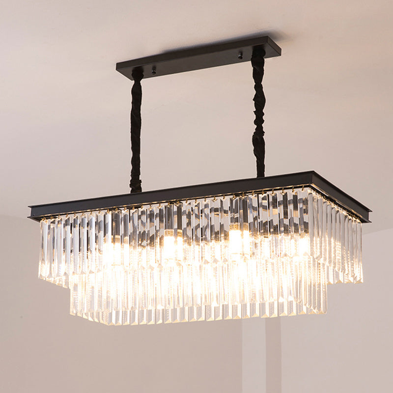 Multiple-Light Rectangle Island Lighting Modern Crystal Island Pendant Lights