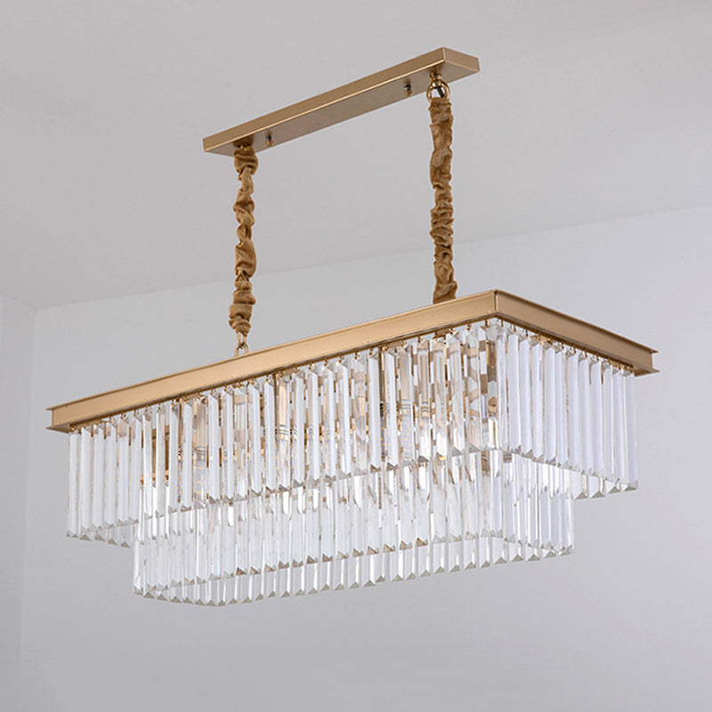 Multiple-Light Rectangle Island Lighting Modern Crystal Island Pendant Lights