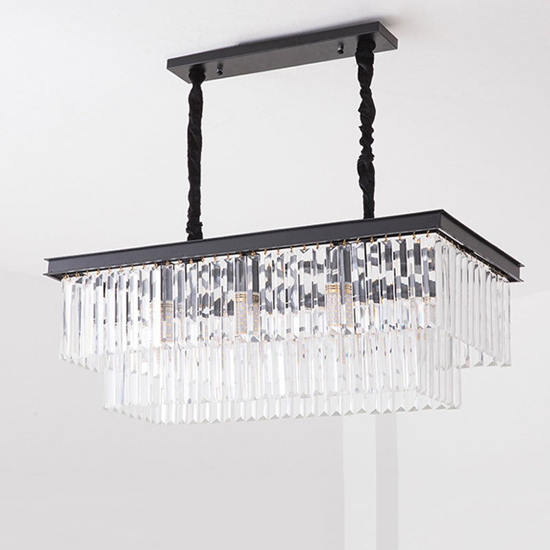 Multiple-Light Rectangle Island Lighting Modern Crystal Island Pendant Lights