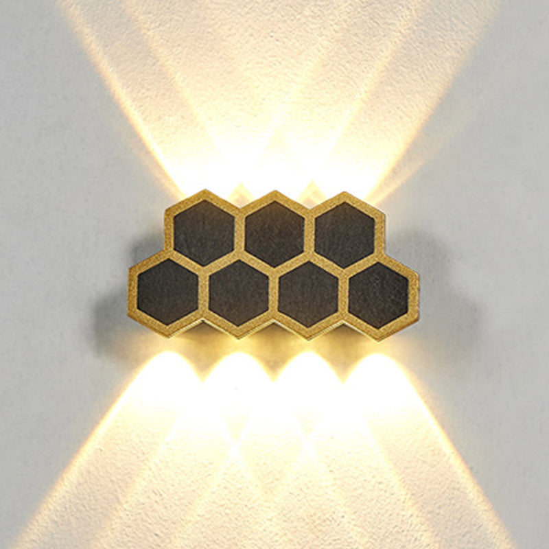 Gold & Black Modern Wall Flush Mount Honeycomb Shape Metal Wall Light