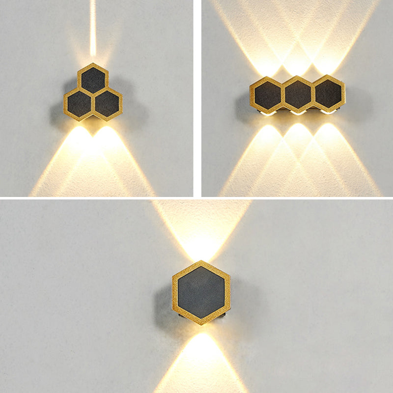 Gold & Black Modern Wall Flush Mount Honeycomb Shape Metal Wall Light