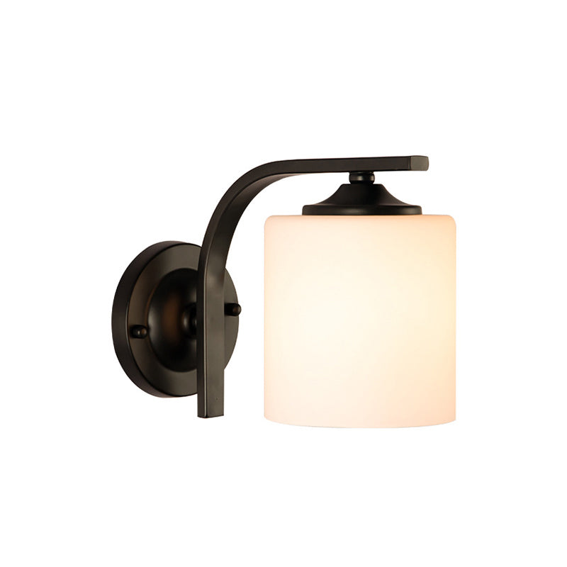 Modern Style Cylinder Shape Wall Light Glass 1 Light Sconces in Black for Bedroom