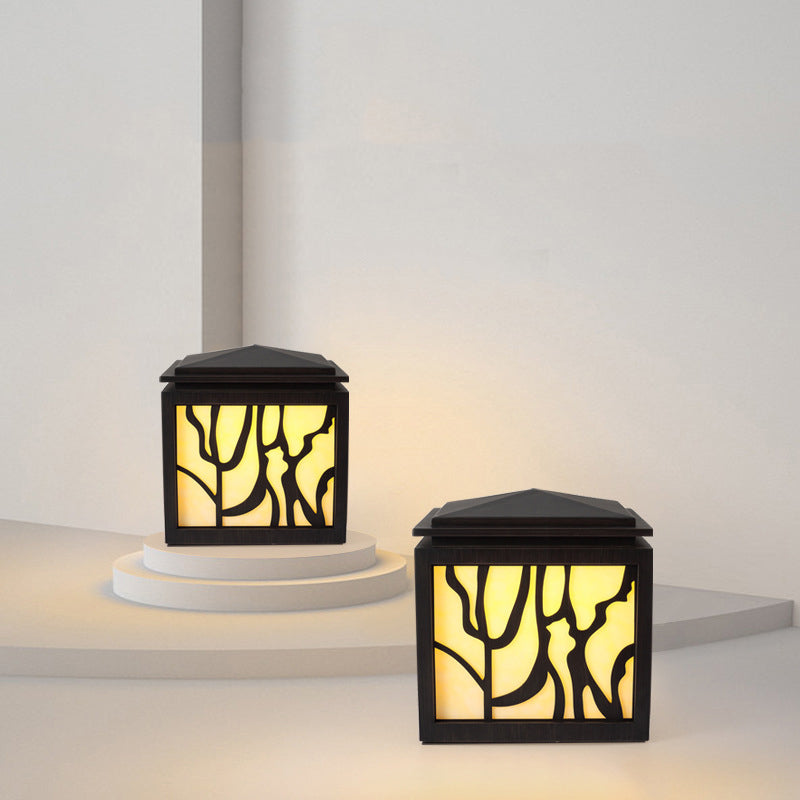 Rectangular Shape Metal Pillar Lamp Modern Style 1 Light Outdoor Light in Black