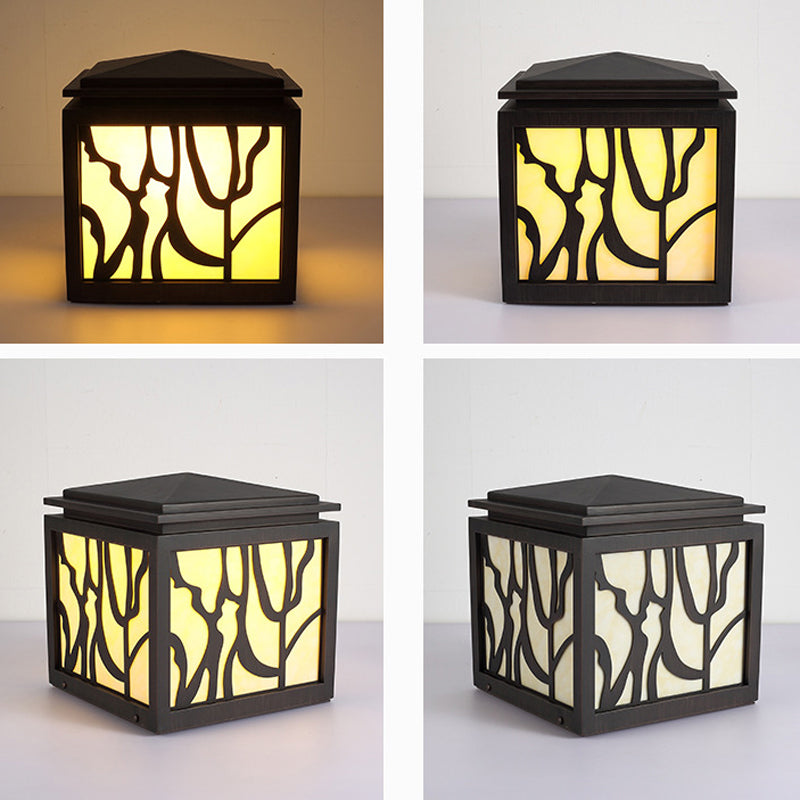 Rectangular Shape Metal Pillar Lamp Modern Style 1 Light Outdoor Light in Black