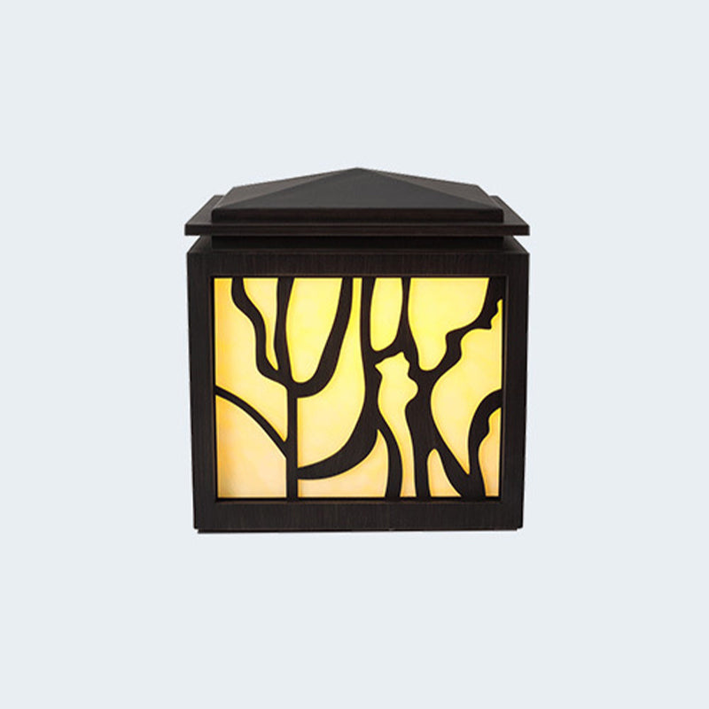 Rectangular Shape Metal Pillar Lamp Modern Style 1 Light Outdoor Light in Black
