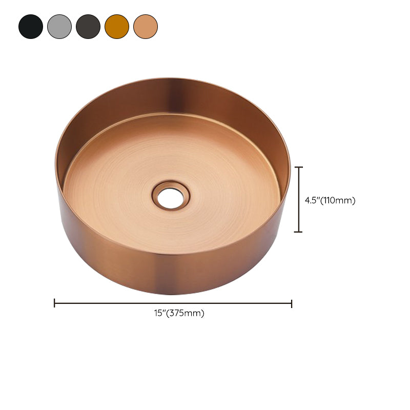 Modern Basin Sink Metal Round with Pop-Up Drain and Faucet Vessel Bathroom Sink