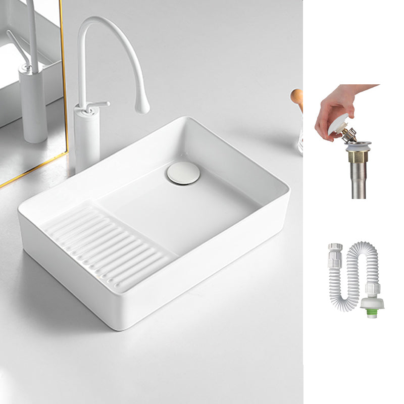 Modern Bathroom Sink Rectangular Porcelain Vessel Sink with Pop-Up Drain