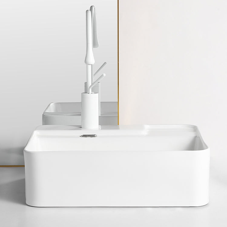 Modern Bathroom Sink Rectangular Porcelain Vessel Sink with Pop-Up Drain
