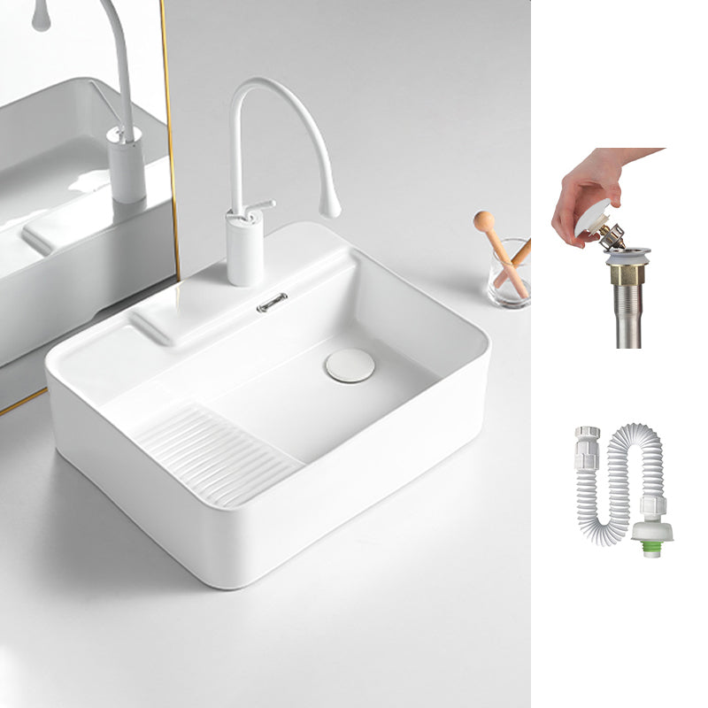 Modern Bathroom Sink Rectangular Porcelain Vessel Sink with Pop-Up Drain