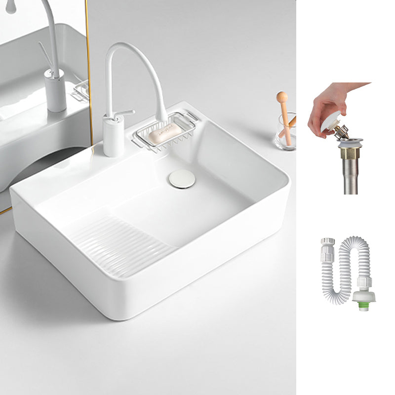 Modern Bathroom Sink Rectangular Porcelain Vessel Sink with Pop-Up Drain