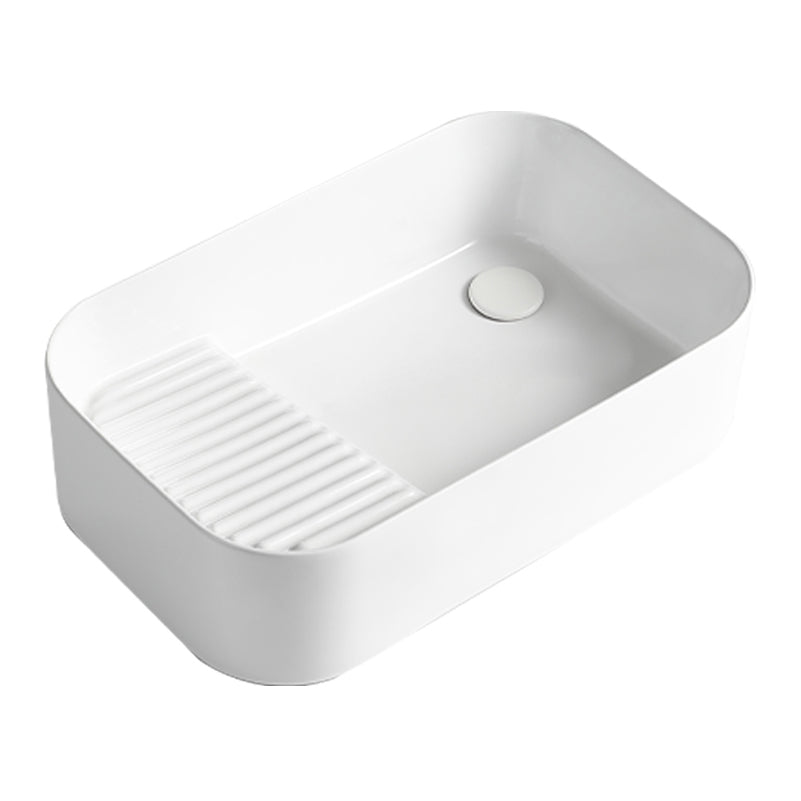 Modern Bathroom Sink Rectangular Porcelain Vessel Sink with Pop-Up Drain