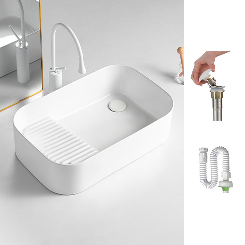 Modern Bathroom Sink Rectangular Porcelain Vessel Sink with Pop-Up Drain