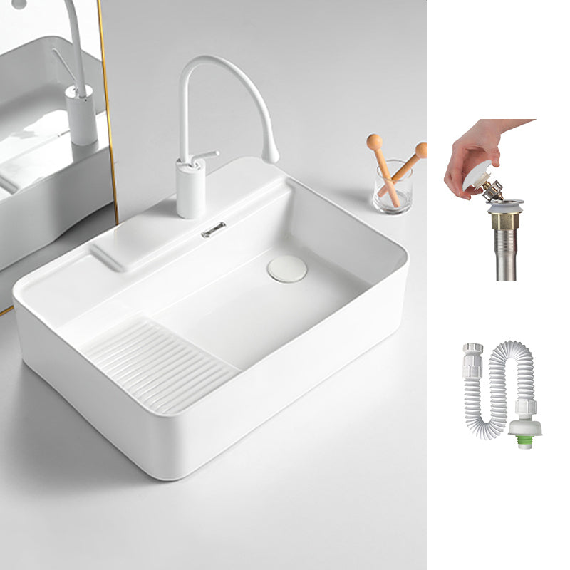 Modern Bathroom Sink Rectangular Porcelain Vessel Sink with Pop-Up Drain