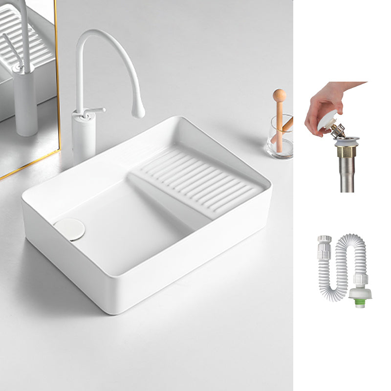 Modern Bathroom Sink Rectangular Porcelain Vessel Sink with Pop-Up Drain
